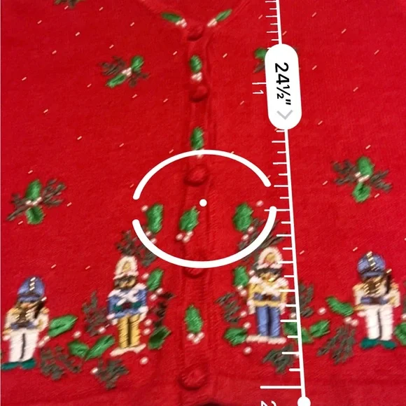 Vintage Red Christmas Cardigan with Nutcracker Design - Picture 6 of 7